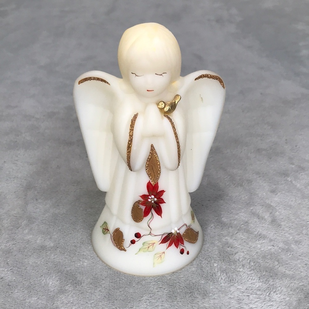 Fenton Glass Poinsetta Angel Bell  Girl with Bird  Vintage